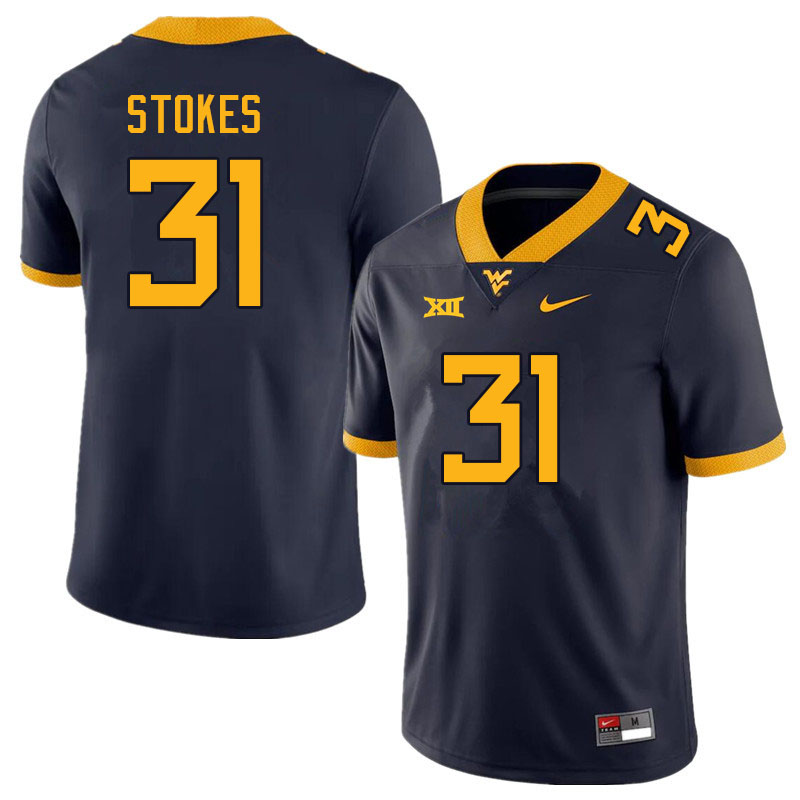 Men #31 Christion Stokes West Virginia Mountaineers College Football Jerseys Sale-Navy